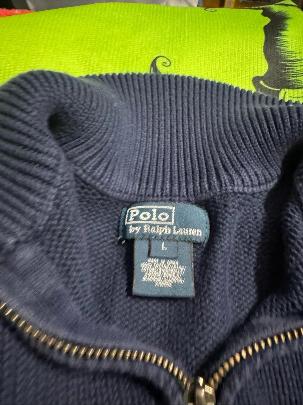 Ralph Lauren Navy Zip Pullover Sweater with Red Pony